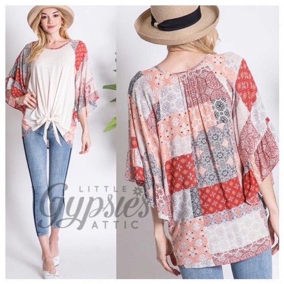 Big Bell Patchwork Sleeves Bohemian Top - Picture 3 of 12